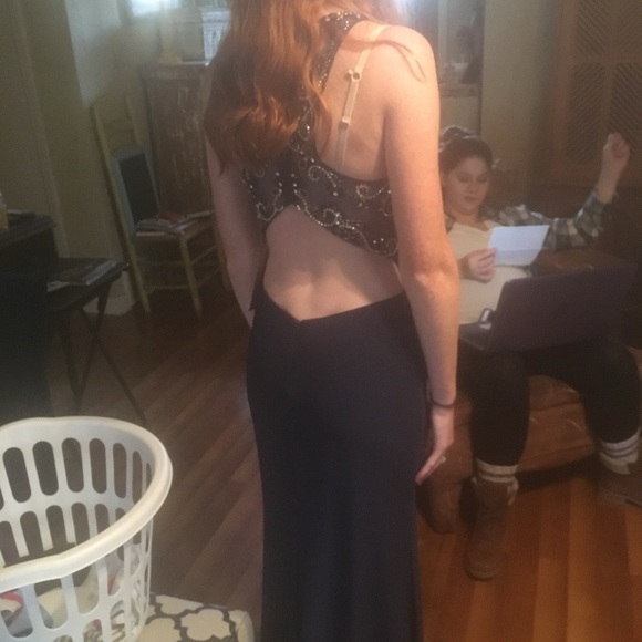 Eureka USA Elegant Navy Blue Embellished Gown size XS. - Picture 4 of 14